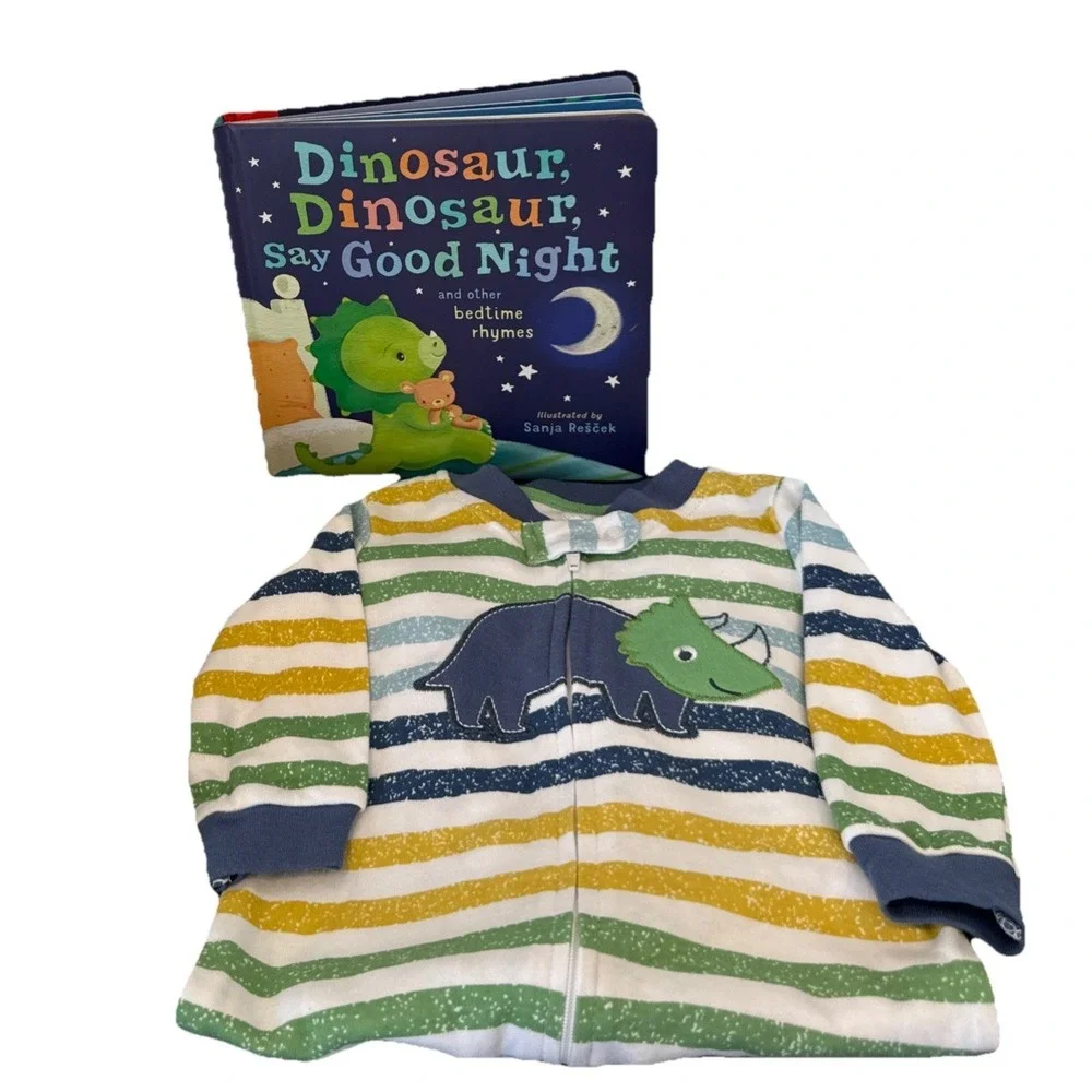 Baby Boy Shower Dinosaur Themed Gift Basket, Blanket, Plush, Books Clothes Etc.